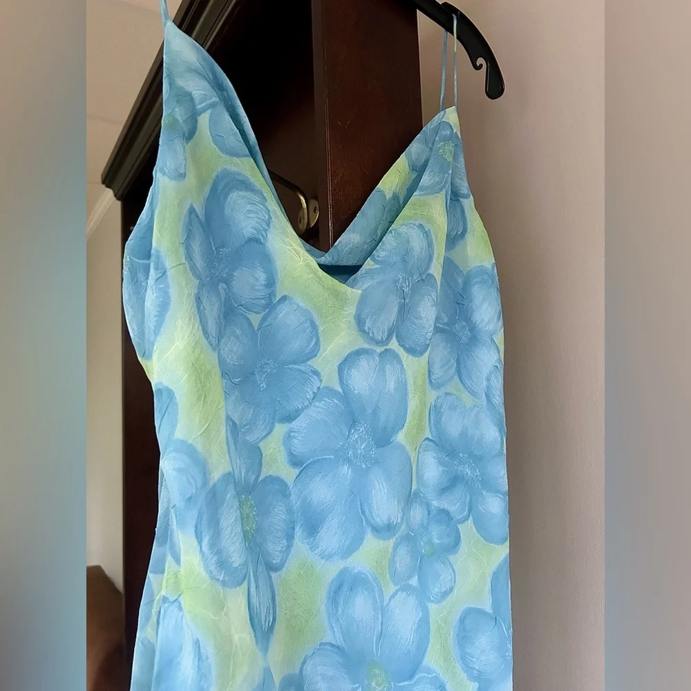 Y2K BE SMART Asymmetric Cowl Slip Maxi Dress Fairy Mermaid Coquette Floral Sz M - Picture 4 of 16